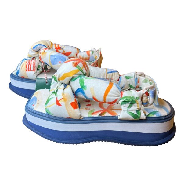 Farm Rio Copacabana Scarf Print Puffy Platform Sandals NWT Size 8 - Picture 3 of 9